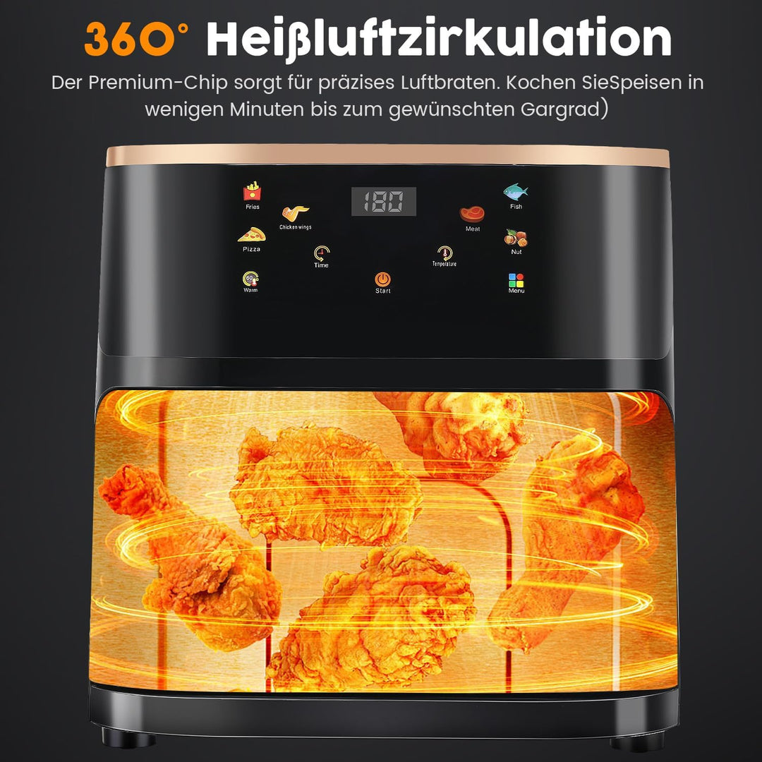 HeissLuftfritteuse, 9 Liter, Touchdisplay, HeissLuftfritteuse Mit Sichtfenster Pro Air Fryer Timer &