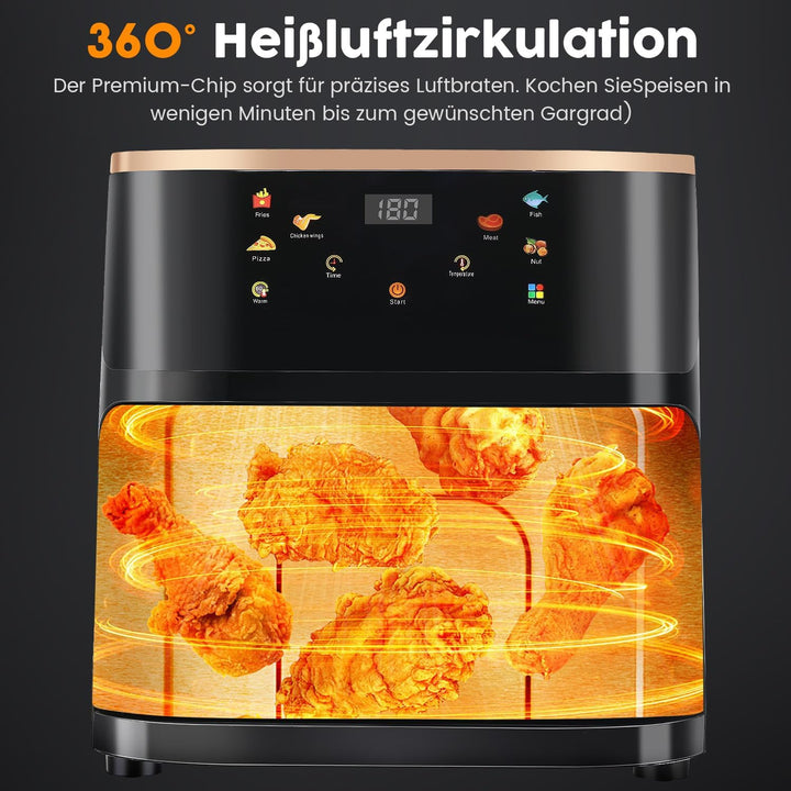 HeissLuftfritteuse, 9 Liter, Touchdisplay, HeissLuftfritteuse Mit Sichtfenster Pro Air Fryer Timer &
