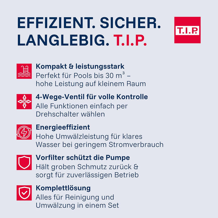 T.I.P. Sandfilteranlage - Pool Filter Set mit Vorfilter, für 40 m³ Beckengrösse, 13.200l/h Fördermen