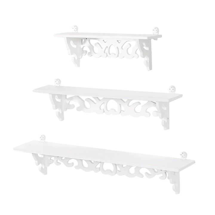 Acouto Display-Wandregal, weiss, 3 Shabby, Schwebendes, Dekoratives, Geschnitztes Aufbewahrungsregal