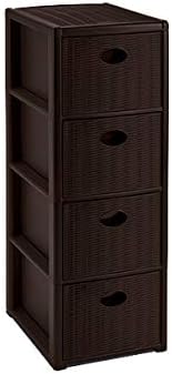 Rollbarer Schubladenschrank aus Kunststoff in Rattan-Optik mit 4 Schubladen. Masse: 30x40x81 cm. In