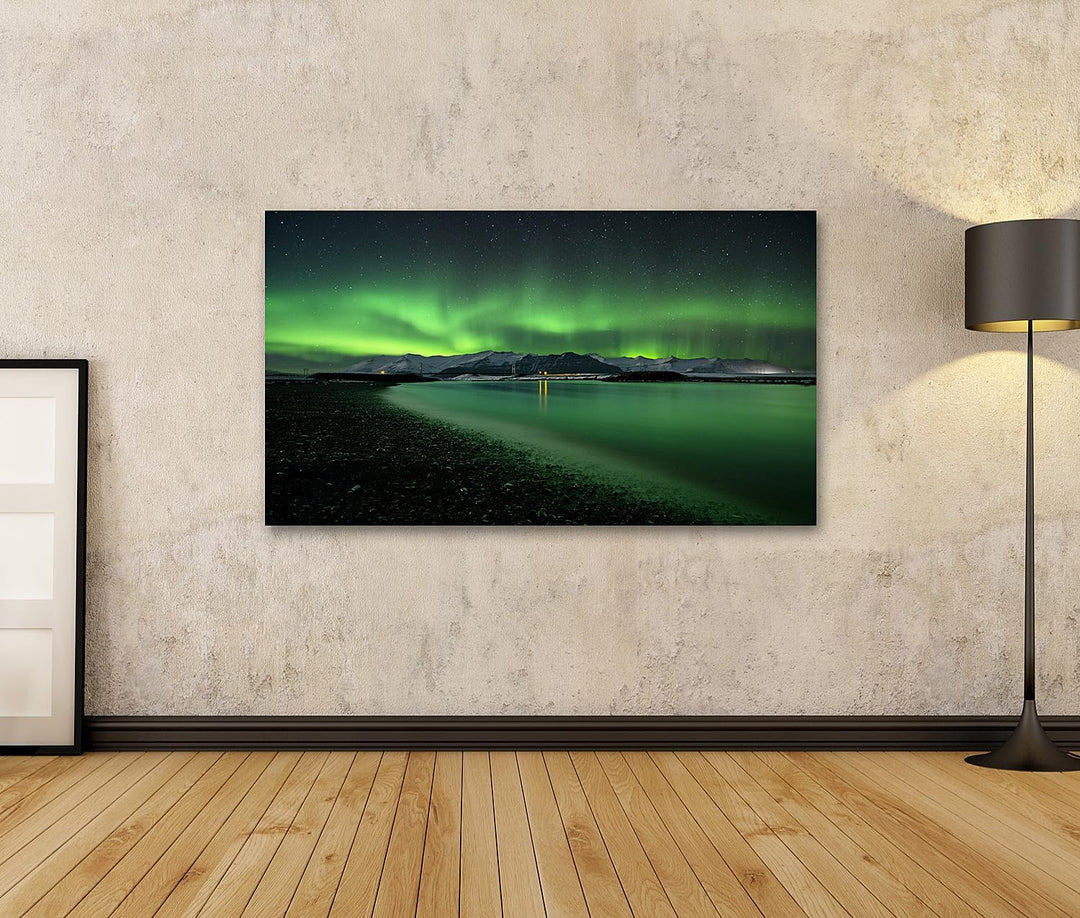 islandburner Bild auf Leinwand Polarlicht Landschaft Berge Und Wasser Bilder Wandbilder Poster Leinw