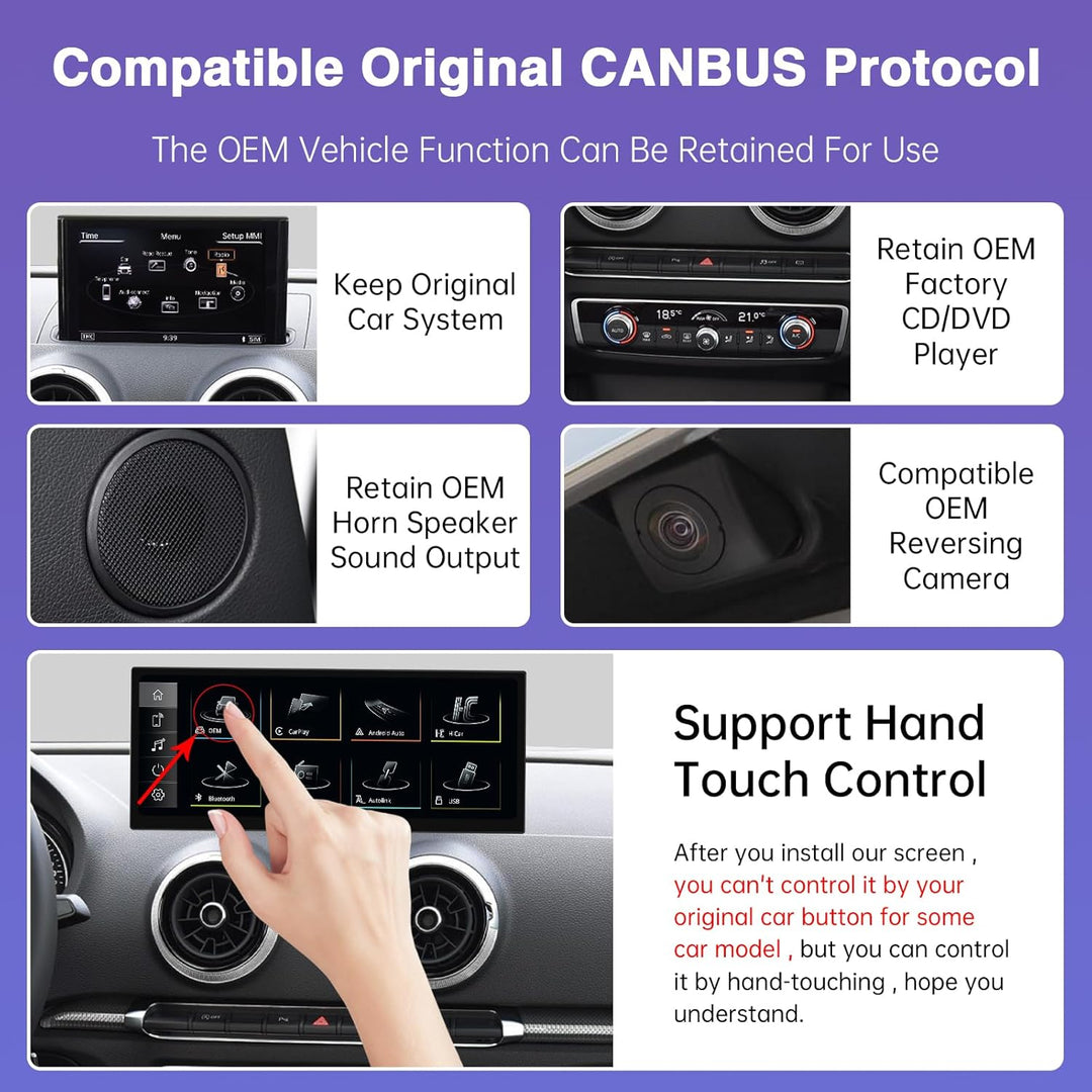 Road Top 12,3 Zoll Autoradio CarPlay für Audi A3/S3 mit MIB (2014-2019) | Linux HD Touchscreen, Wire