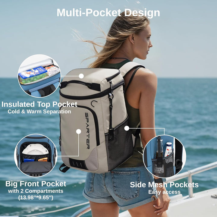 SPARTER Rucksack-Kühler, isoliert, auslaufsicher, 33 Dosen, wasserdicht, leicht, isoliert, Eistruhe,