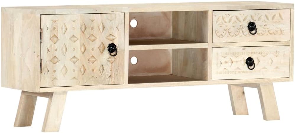 vidaXL Mangoholz Massiv TV Schrank mit 2 Schubladen Lowboard Fernsehschrank Fernsehtisch HiFi-Schran