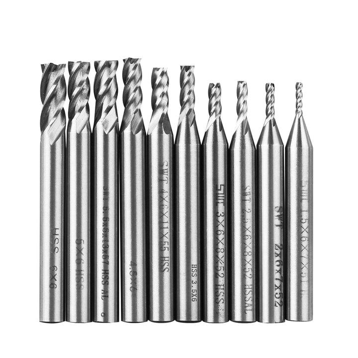 Linkstyle 10 Stück HSS Schaftfräser, 4 Flöte Hartmetall CNC Nutenfräser Metall Fräser Bohrer Set, 1.
