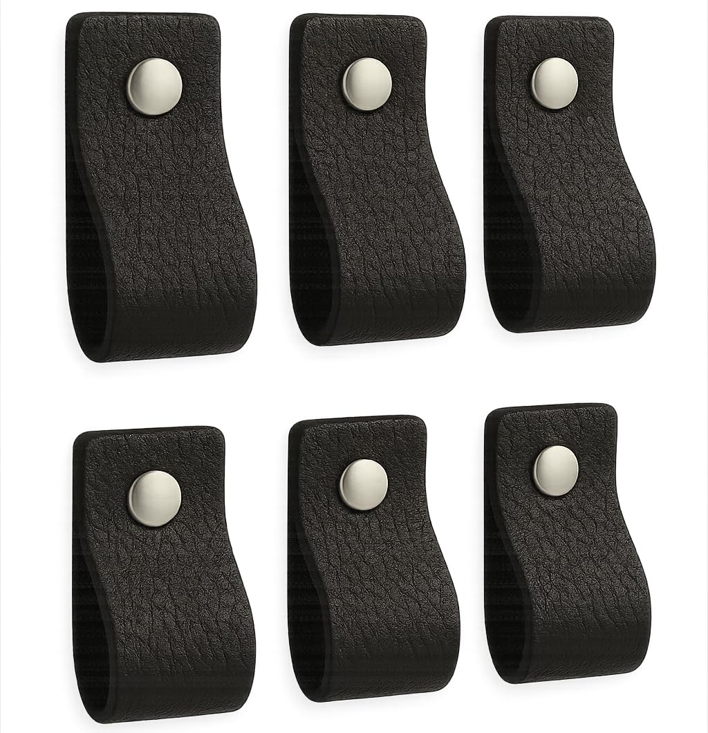 Brute Strength - Ledergriffe für Möbel - Schwarz - 6 Stück - 12,5 x 2,5 cm - Schrankgriff, Türgriff