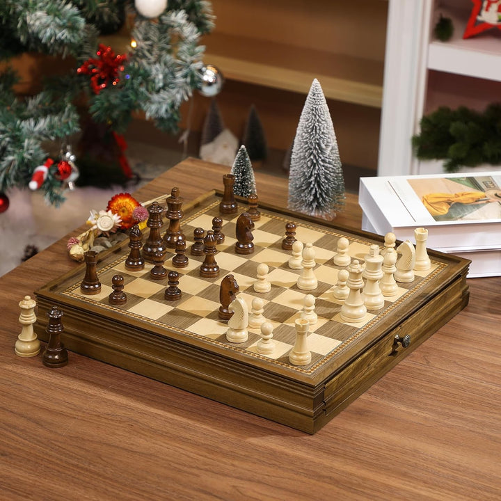 Peradix Schach Dame Spiel 2 in 1 Magnetisch Schachspiel aus Walnussholz Holz, 32x32 cm Schachbrett m