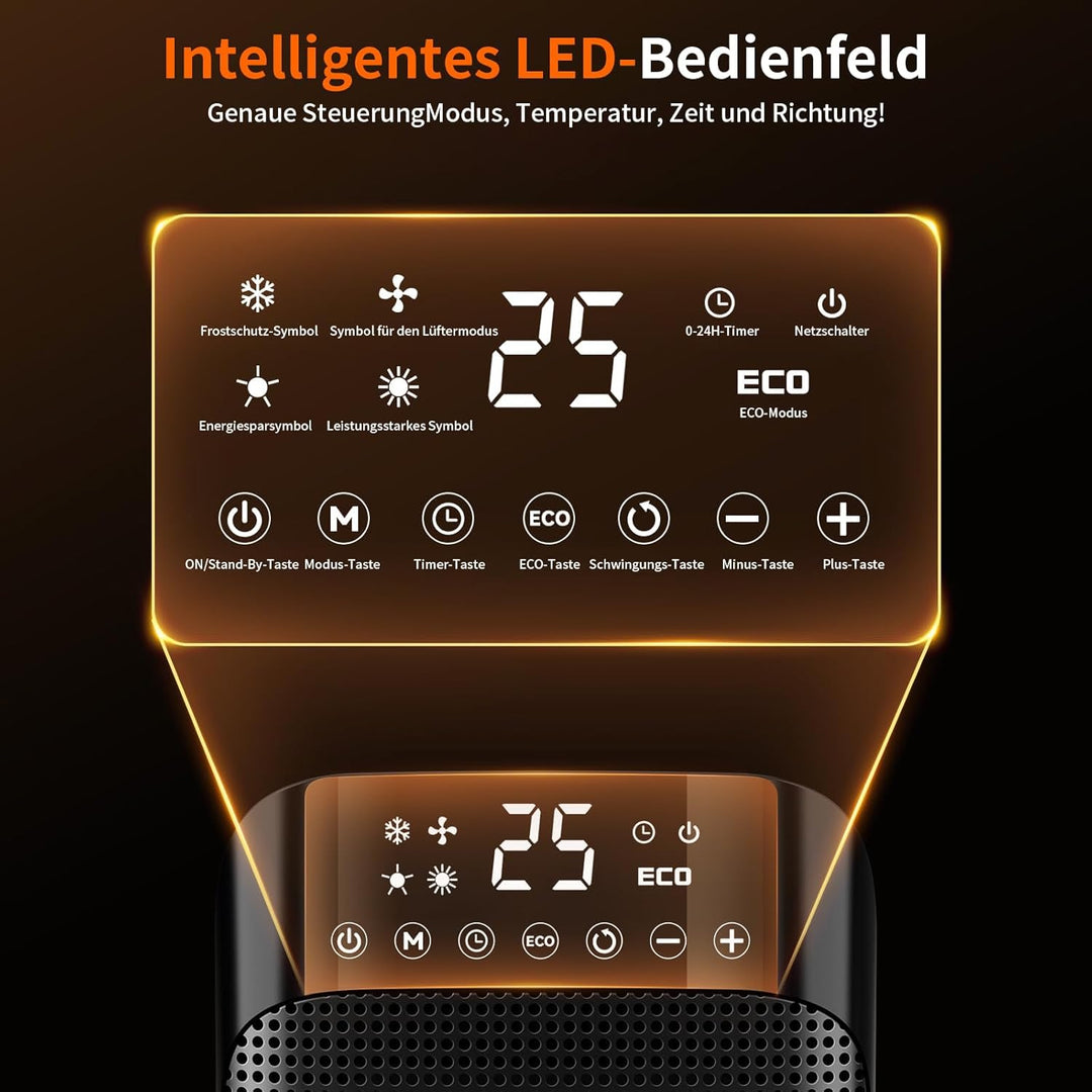 YASHE Heizlüfter, 1800W PTC Keramik-Heizlüfter, Elektrischer Heizung Energieeffizient, 75 ° Oszillat