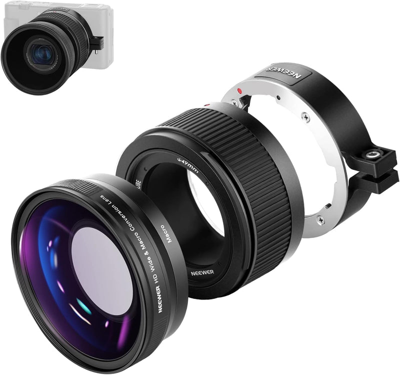 NEEWER Weitwinkelobjektiv kompatibel mit Sony ZV1 Kamera, 2 in 1 18mm HD Weitwinkel und 10 Fach Makr