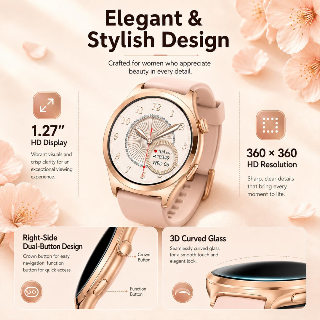 Smartwatch Damen mit Telefonfunktion, 1,27" HD Fitnessuhr mit 110+ Sportmodi, Herzfrequenz Schlafmon