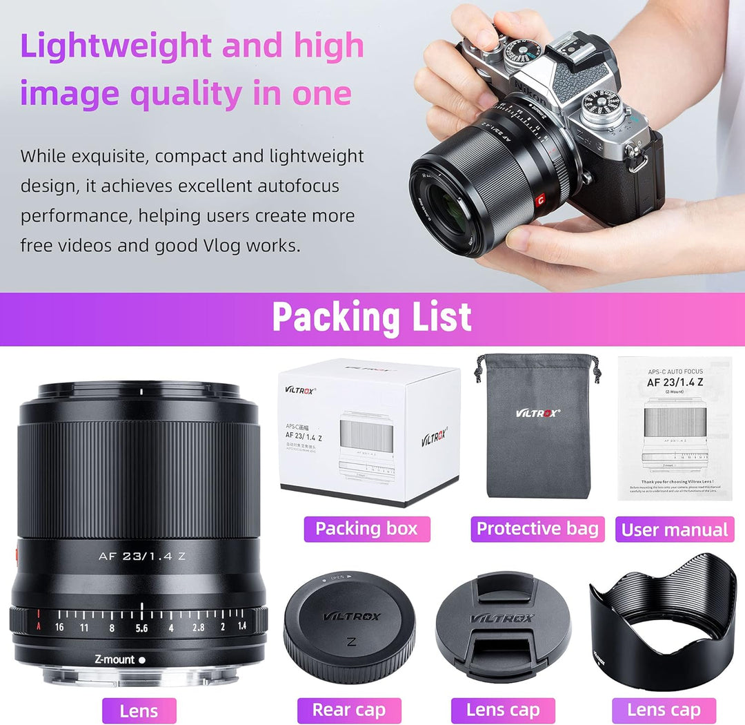 VILTROX 23mm F1.4 Z-Mount Prime Objektiv für Nikon Z fc Z7 II Z6 II Z5 Z6 Z7 Z50 (Festbrennweite, ST