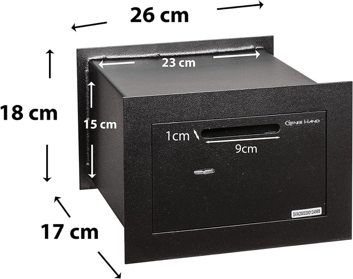 Genie Hand – Mechanische Wandtresorbox Klein mit Einwurfschlitz– Doppelbartschloss, Klein