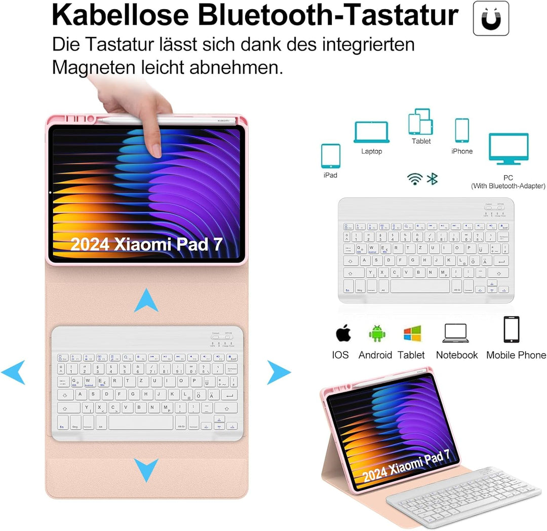 IVEOPPE Hülle mit Tastatur für Xiaomi Pad 8/8 Pro 11.2" 2025, Deutsches QWERTZ Layout, Abnehmbare Ma