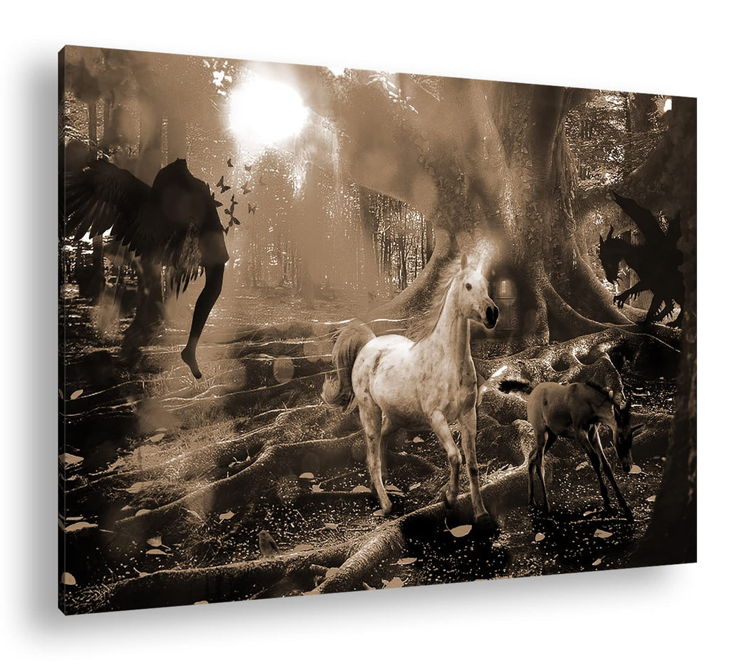 deyoli zauberhaftes Einhorn Format: 80x60 Effekt: Sepia als Leinwandbild, Motiv fertig gerahmt auf E