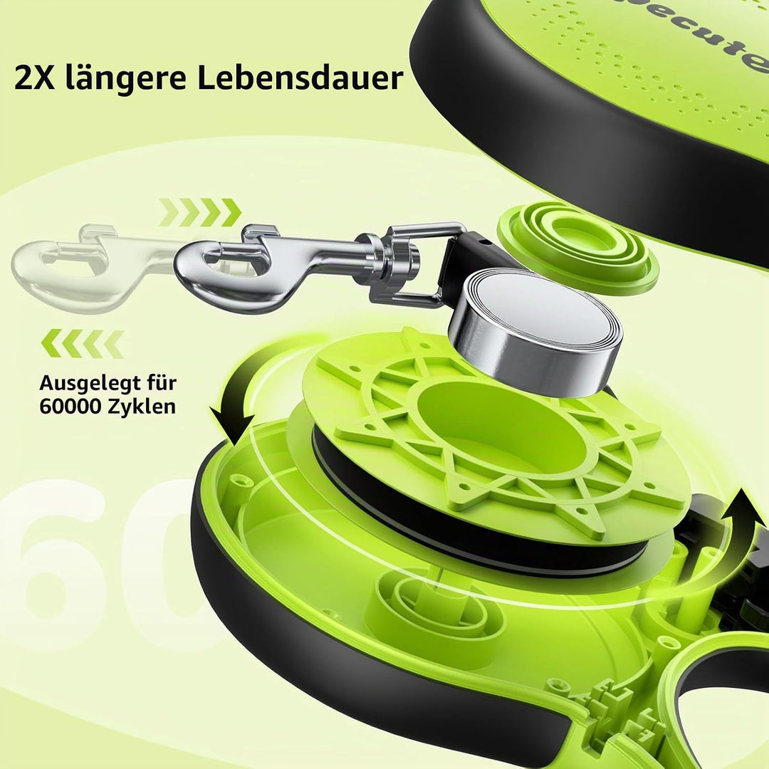 Pecute Hundeleine 5m, Verbesserte Kausichere Rollleine für Hunde, EIN-Knopf-Steuerung &amp; Verwicklungs