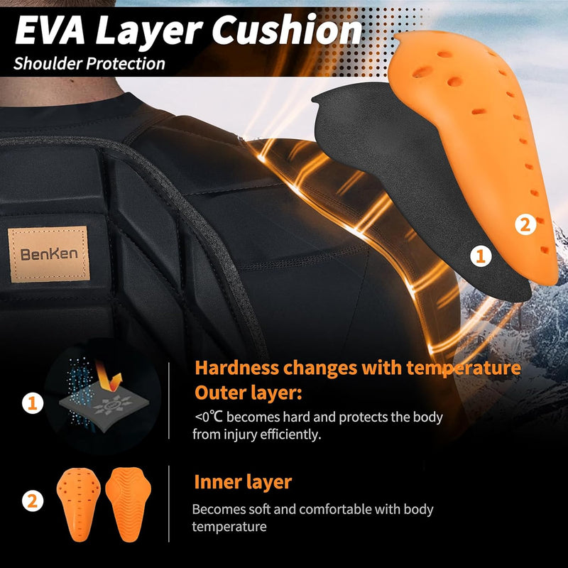 BenKen Skiing Body Short Protector Schutzausrüstung Pad mit Futter Motor Brust Schulter Rückenschutz