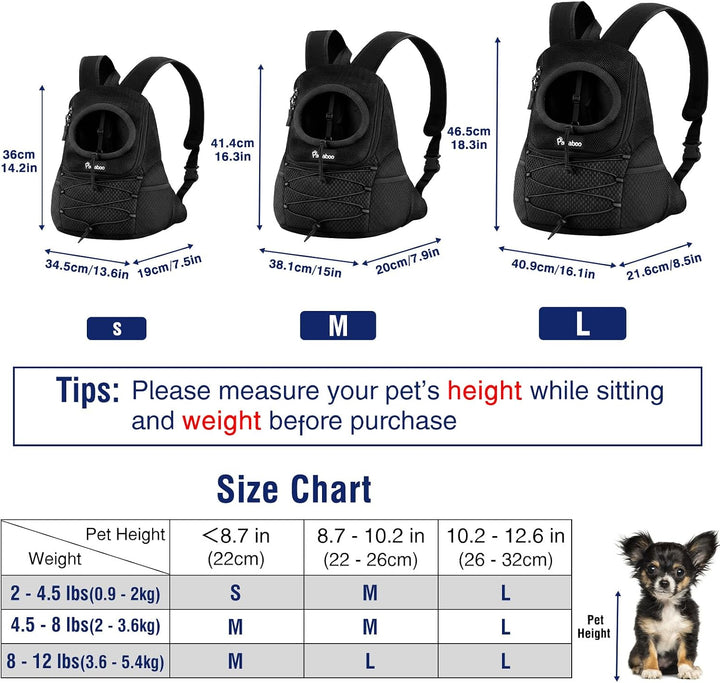 Pawaboo Vordertrage-Rucksack Für Hunde, Schwarz, M Schwarz L 38 x B 20 x H 41 cm, Schwarz L 38 x B 2