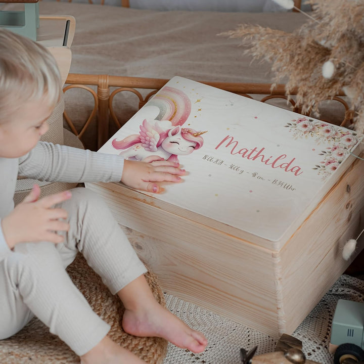 KIDSMOOD - Erinnerungsbox Baby, personalisierte Holzkiste mit Deckel, Ideal zur Aufbewahrung von Eri