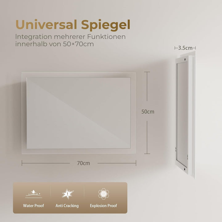 Heilmetz Badspiegel mit Beleuchtung LED 70x50cm, Badezimmerspiegel mit Beleuchtung 6500K Kaltweiss L