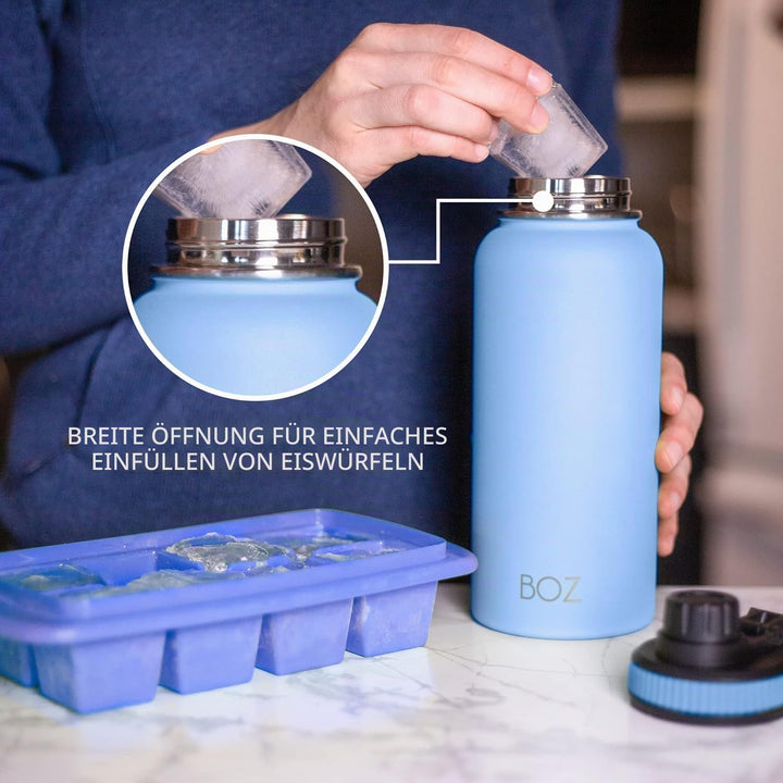 BOZ Isolierte Edelstahl-Wasserflasche mit breiter Öffnung, BPA-frei, doppelwandig, hellblau, Hellbla
