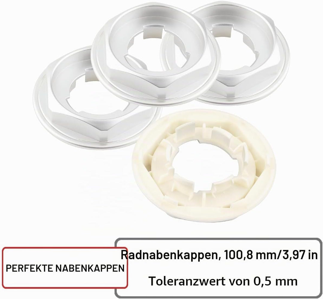 RhinoTuning 4 Stück Radnabenkappen für BBS Nabendeckel OD 100,8 mm ID 53,7 mm, Silber Radnabenabdeck