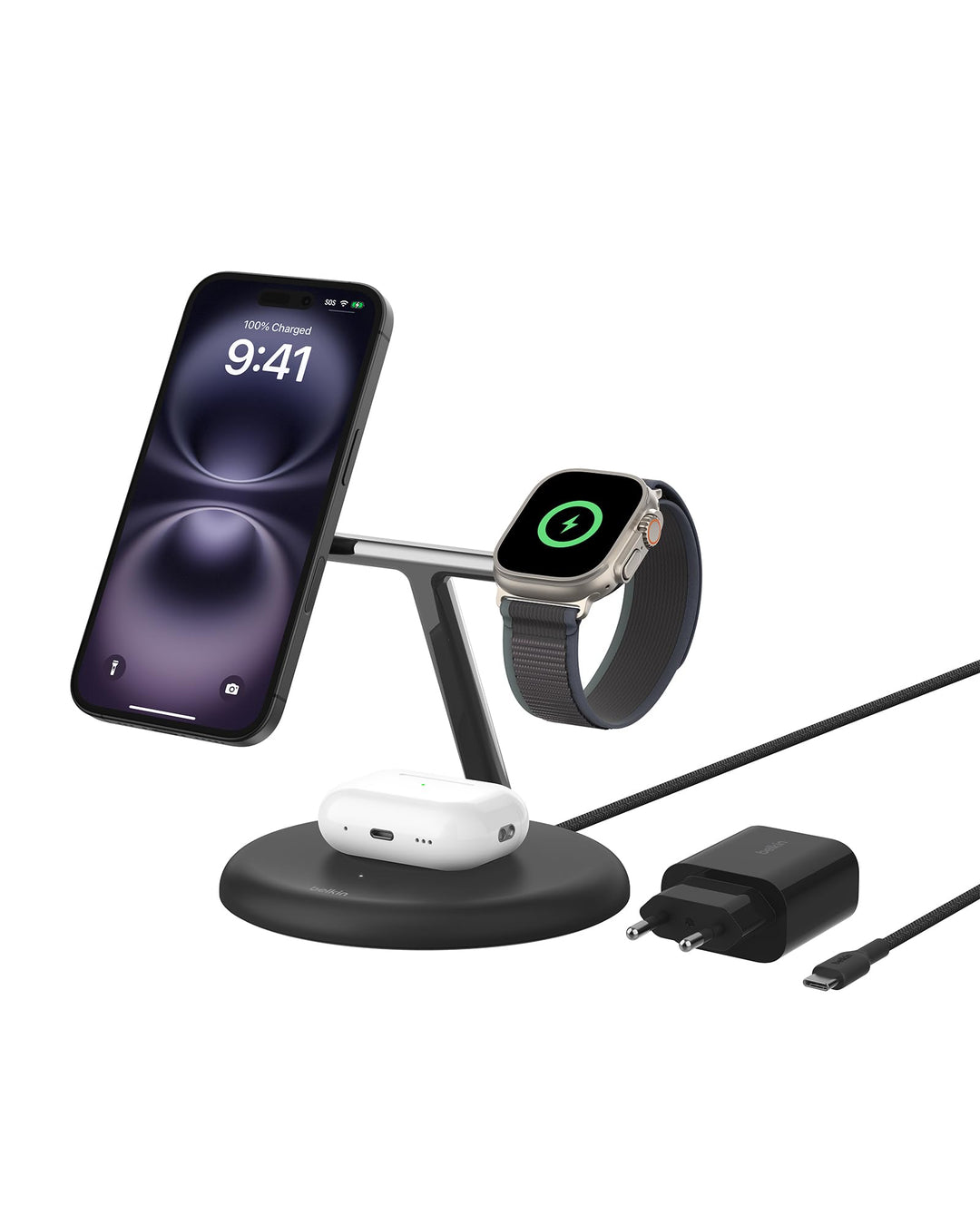 Belkin BoostCharge Pro Kabellose 3-in-1-Ladestation mit Qi2, 15W, MagSafe Kompatibel, Ladegerät Indu