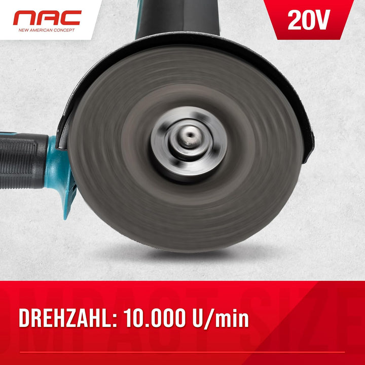 NAC NEW AMERICAN CONCEPT AGE-125-LI-20V NAC Winkelschleifer 20V 125mm 10 000rpm ohne Akku, Grün Nur