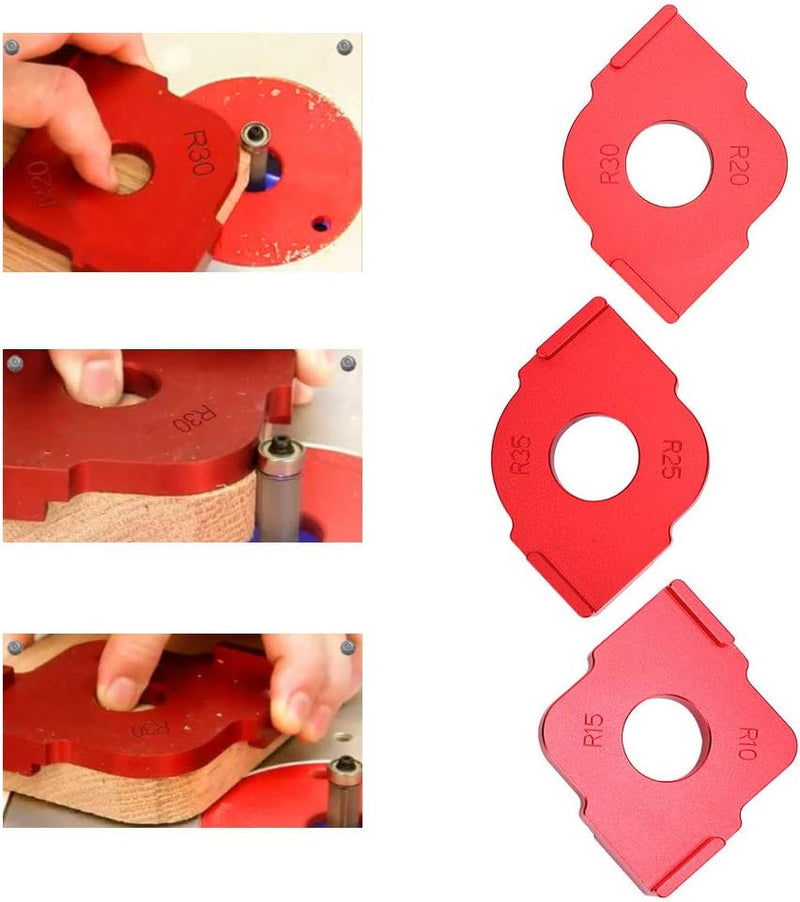 Radius Jig Router Templates Set, R10 -R35 Radius Quick Jig Router Bit Holzbearbeitungsbogen-Vorlagen