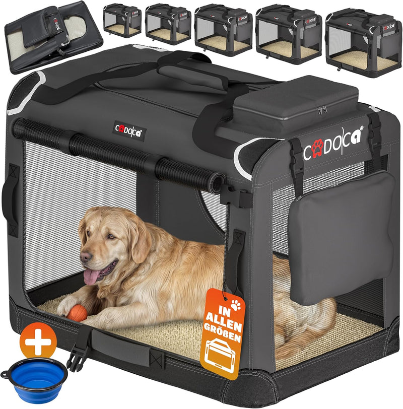 CADOCA® Hundebox faltbar Transportbox XXXL 101x70x70cm robust atmungsaktiv Transporttasche Auto Rück