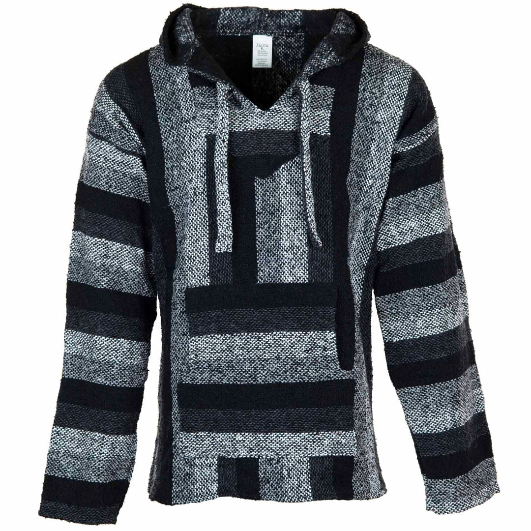 Siesta Baja Hoodie – Mexikanischer Jerga Hippie Pulli Kapuzenpullover für Herren und Damen XL Grautö