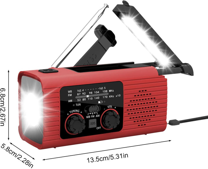 Handkurbelradio, Solarbetriebenes Handkurbelradio | Tragbares AM/FM/NOAA-Radio,SOS-Alarmradio, 3-Weg