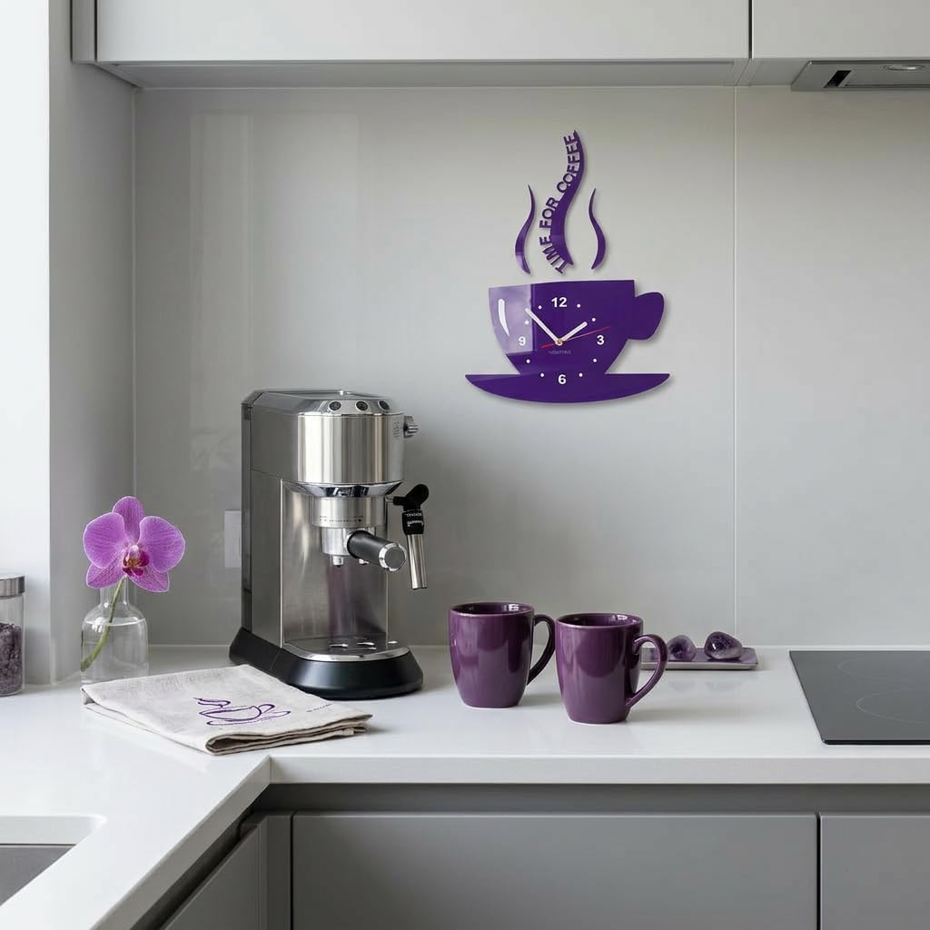 TASSE Time for coffee (Zeit für Kaffee) Moderne Küche Wanduhr lila 3d römisch, wanduhr deko Purple (