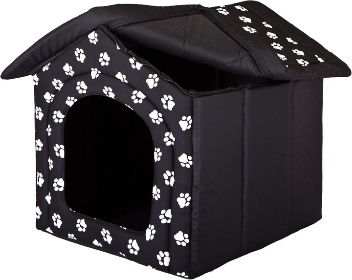 Hundehütte Hundehöhle Hundebett Hundehaus Katzenhöhle mittle M - 44x38 cm schwarz mit Pfoten M - 44x
