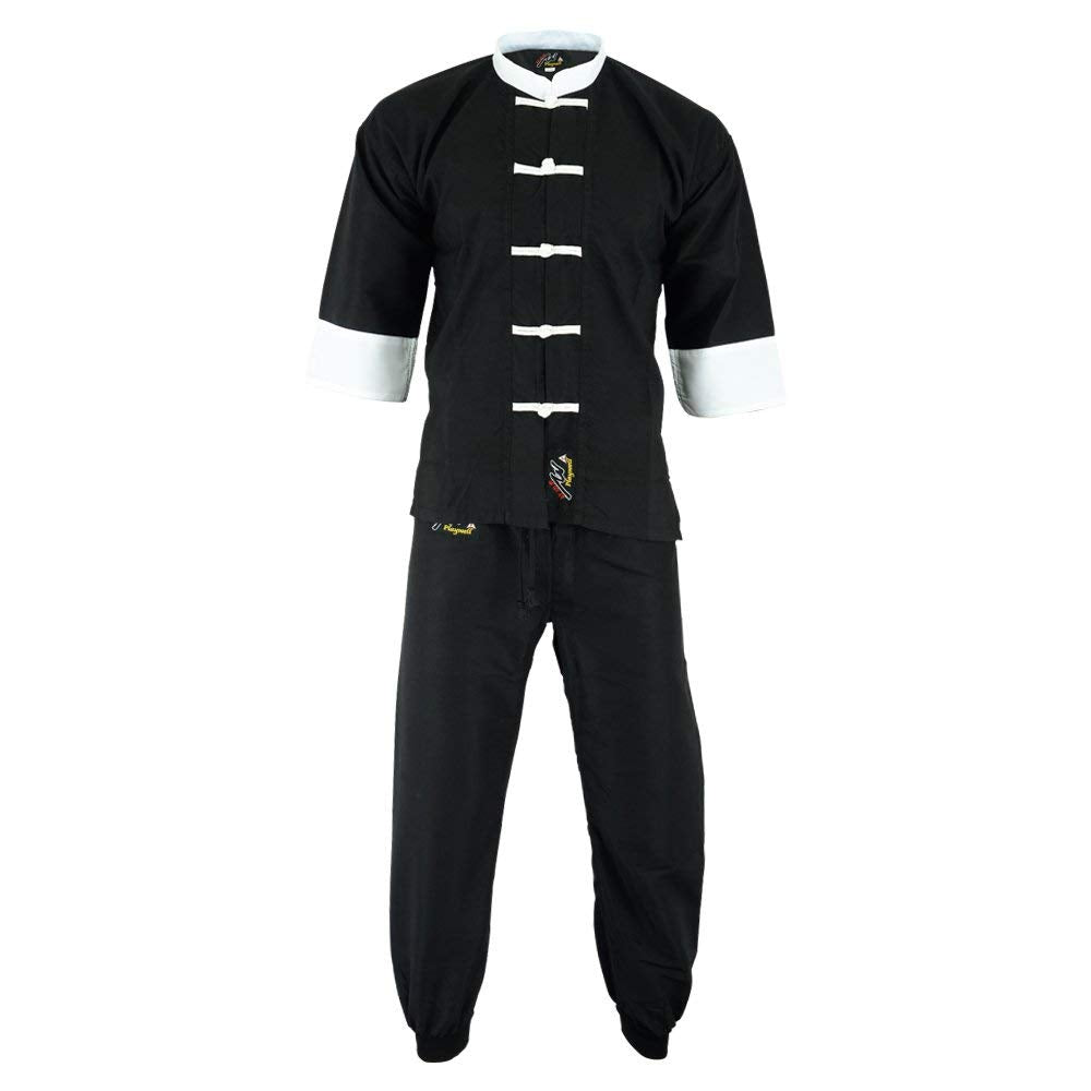 Playwell Elite Kung Fu Mikrofaser Ultra Licht Uniform Schwarz/Weiss : Erwachsene - Schwarz, 6/190cm