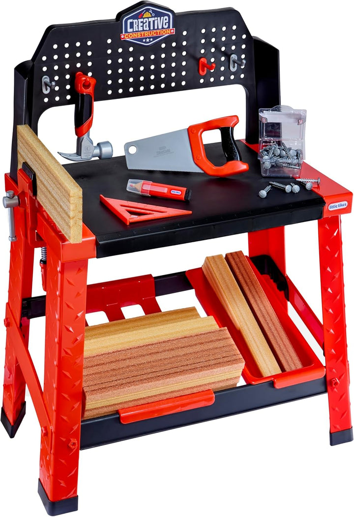 little tikes Creative Construction Workbench - Enthält über 15 Zubehörteile, Rollenspiel-Bauset, Gee