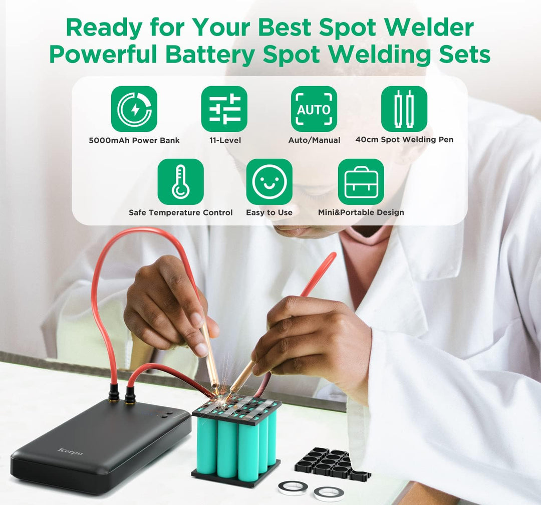 Mini-Punktschweissgerät, Kerpu 5000mAh Batterie-Punktschweissgerät, 6-Gänge einstellbar mit Typ-C La