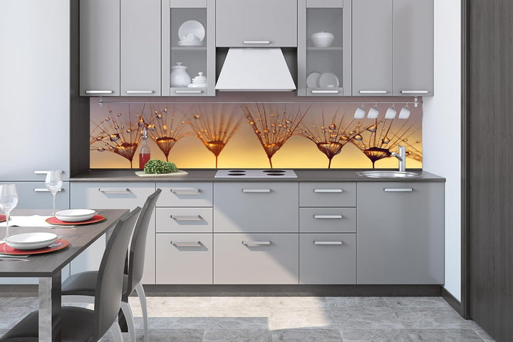 DIMEX Küchenrückwand Folie Selbstklebend Tropfen AUF LÖWENZAHN 260 x 60 cm | Klebefolie - Dekofolie
