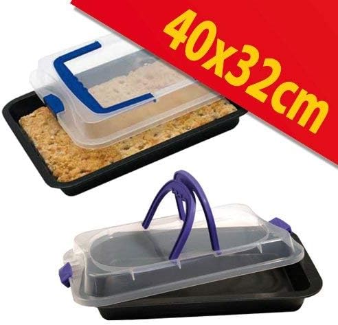 axentia Back- und Auflaufform, antihaftbeschichtete Backform mit Transporthaube aus Kunststoff, Schu