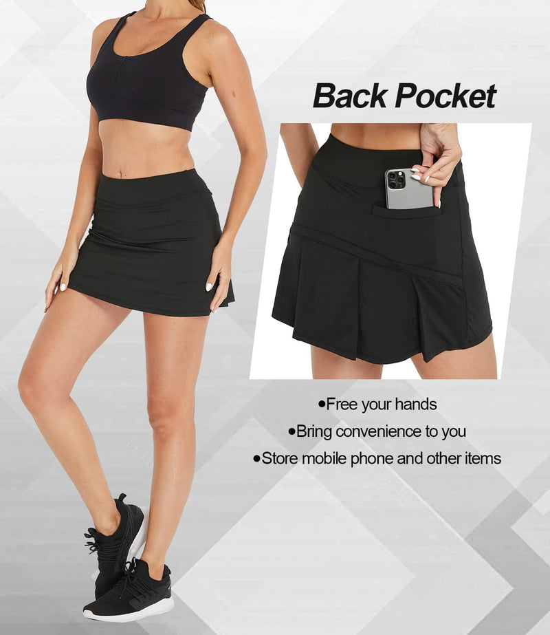 Westkun Damen Tennisrock Skirt Skort Golfrock mit Innenhose Sport Active Minirock Sommer Hoher Taill