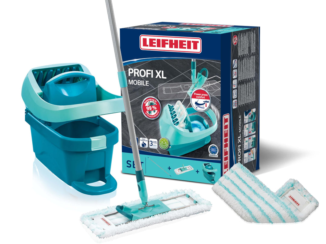 Leifheit Set Wischtuchpresse Profi XL mit Bodenwischer und Rollen inkl. Ersatzbezug Profi micro duo