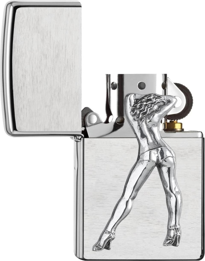 Zippo Sturmfeuerzeug - Gogo Girl, Brushed Chrome, Emblem - Nachfüllbar - Wiederverwendbar - Windfest