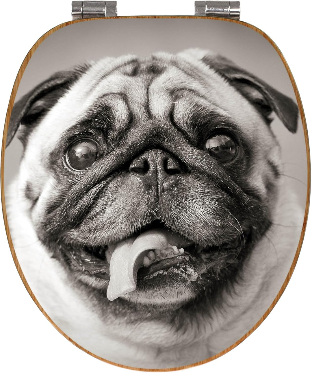 banjado® Design WC Sitz Bambus Absenkautomatik mit Motiv Mops Porträt/Toilettendeckel mit Absenkauto