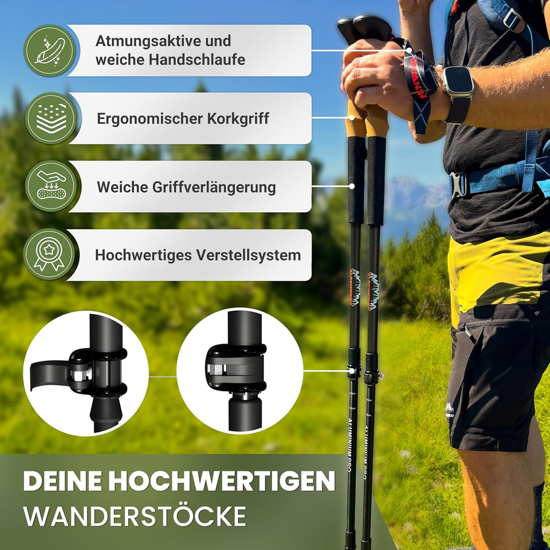 ALPENWERT Wanderstöcke [Carbon oder Aluminium] Walking Stöcke für Damen und Herren - Teleskop Trekki