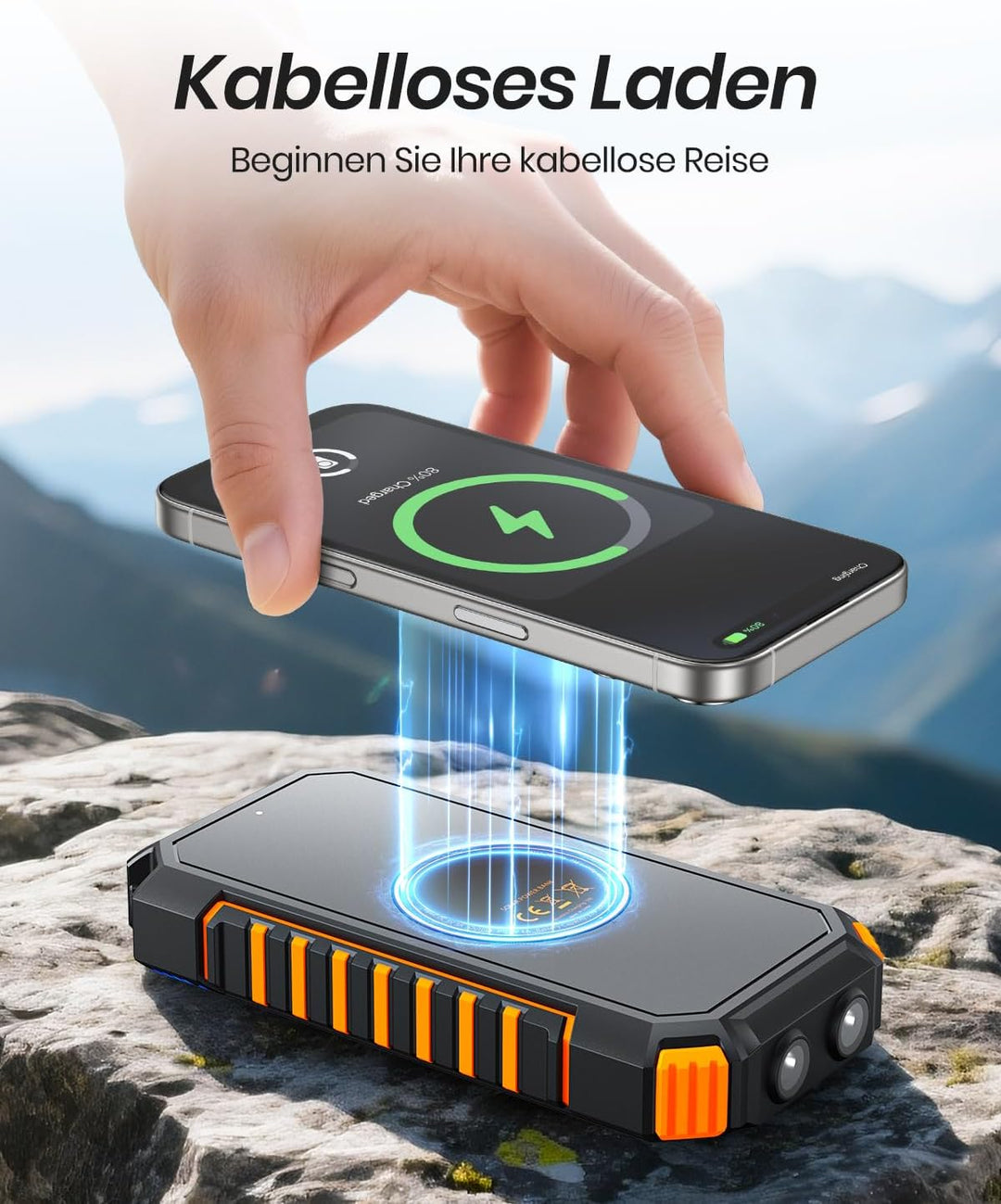 A ADDTOP Solar Power Bank – 26800mAh kabelloses PowerBank mit USB C – 3,0A Schnellladefunktion Tragb