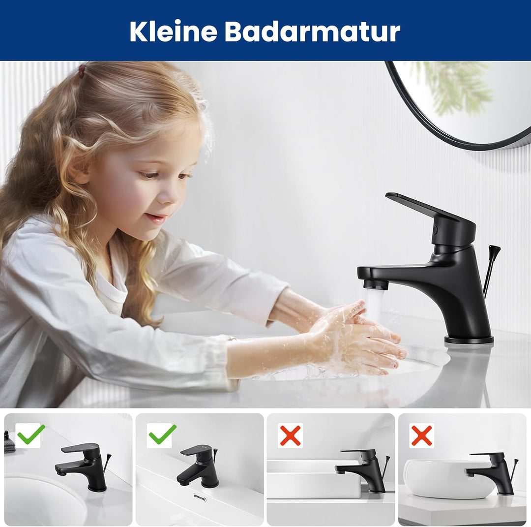 CECIPA Wasserhahn Bad Schwarz, Waschtischarmatur mit Zugstange und Ablaufgarnitur, Mischbatterie Was