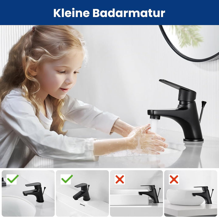 CECIPA Wasserhahn Bad Schwarz, Waschtischarmatur mit Zugstange und Ablaufgarnitur, Mischbatterie Was