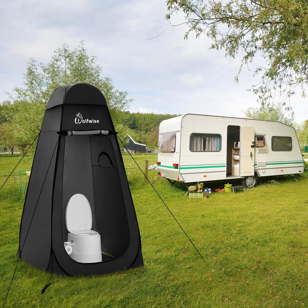 WolfWise PRO Pop Up Duschzelt Camping Silberbeschichtet mit Boden Schwarz Extra Hoch: H 210cm, W 120