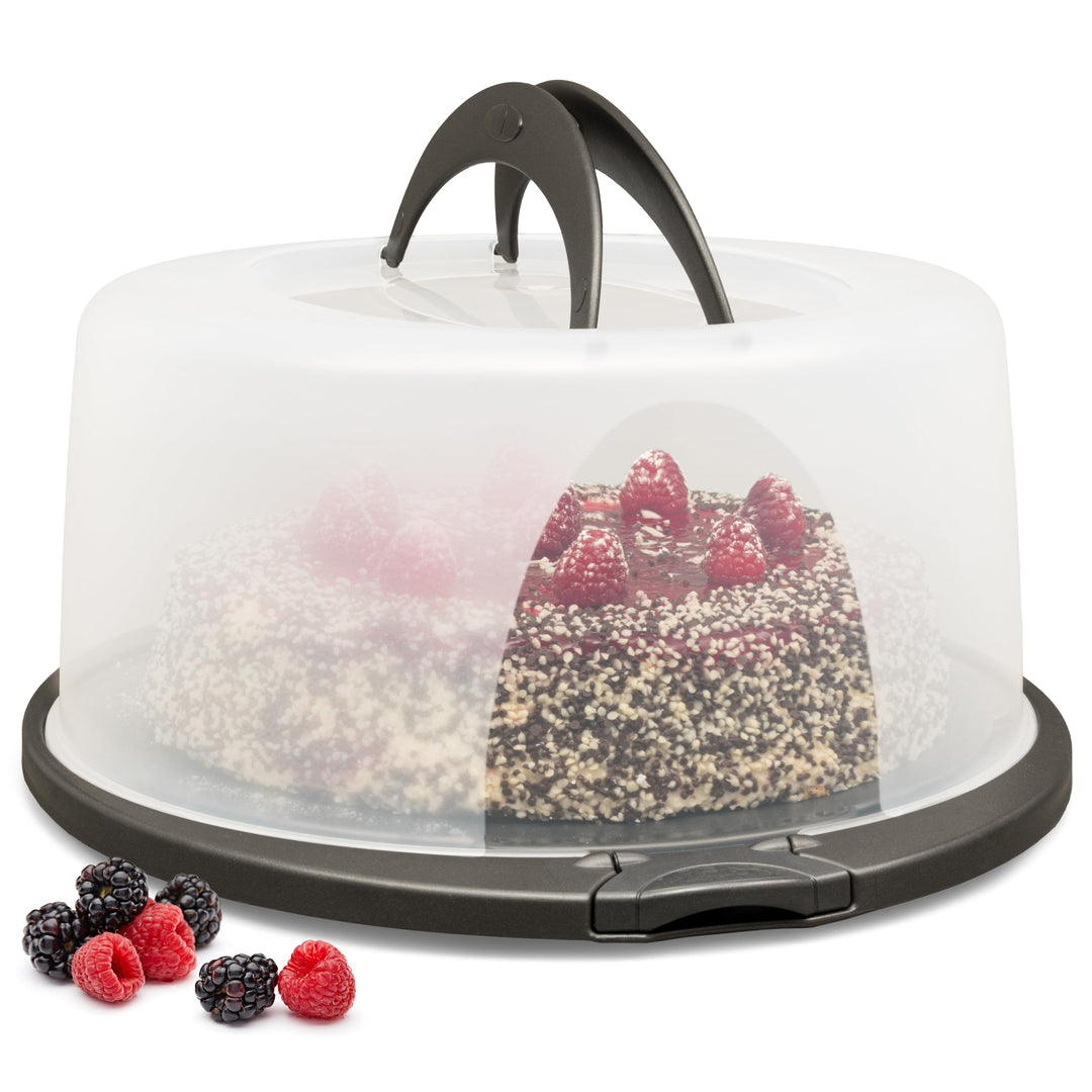Hausfelder Kuchen Transportbox rund, Tortentransportbox mit Haube und Griff, Tortenglocke 33 cm Durc