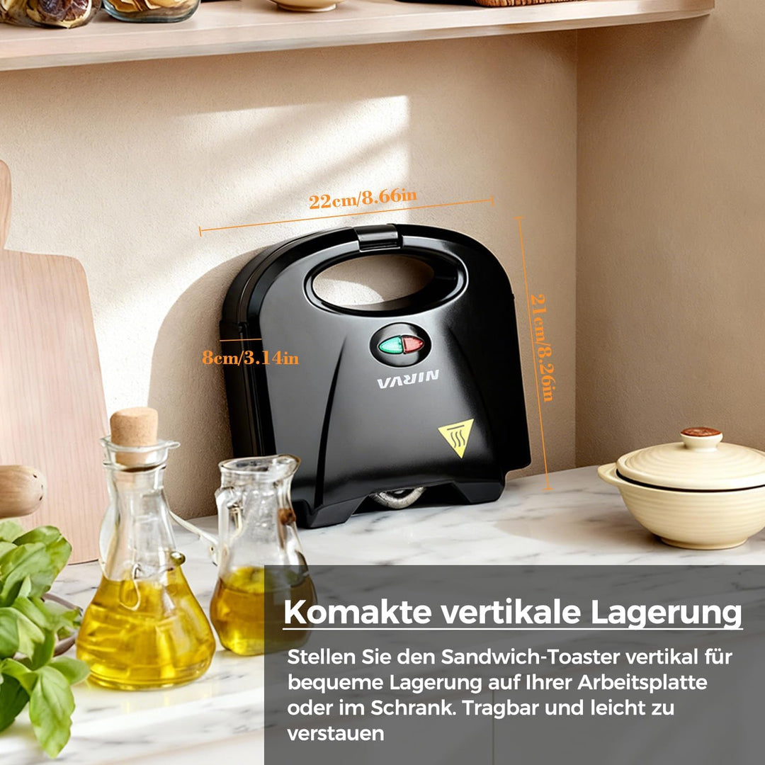 Nirva Doppel Sandwichmaker - 750 W, BPA-frei & Antihaftbeschichtung, klassische Streifenform für 2 S